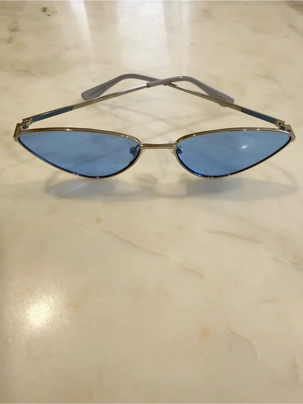 Diff Eyewear Silver Cat Eye Sunglasses with Blue Lenses